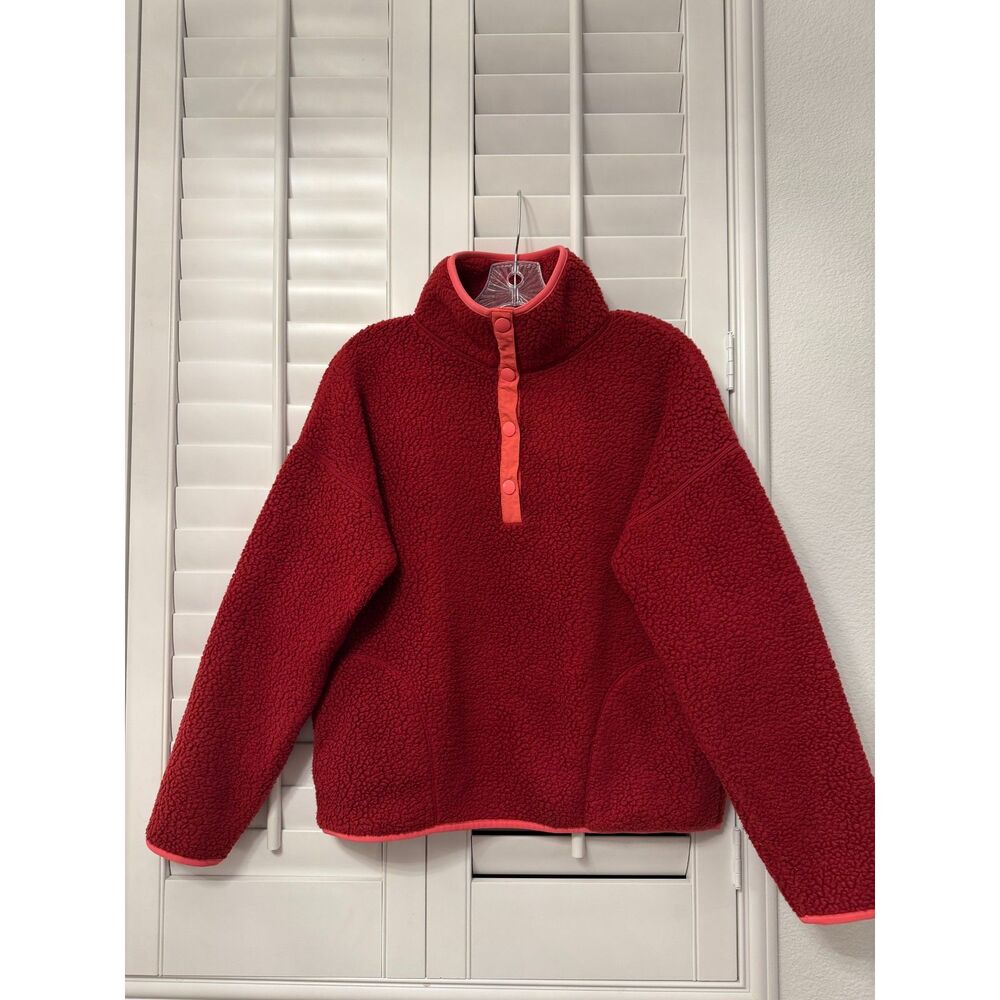 J.Crew Vintage Fleece Red Quarter Snap Neck Teddy Pullover Jacket S